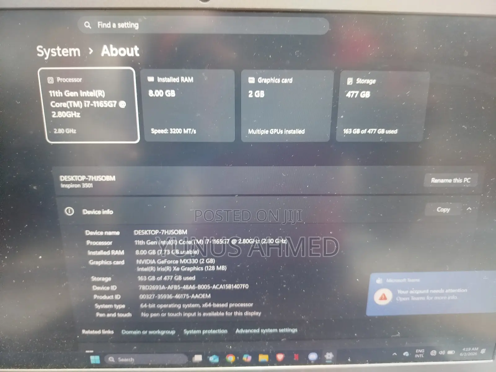 Laptop Dell Inspiron 11 3000 8GB Intel Core i7 SSD 512GB