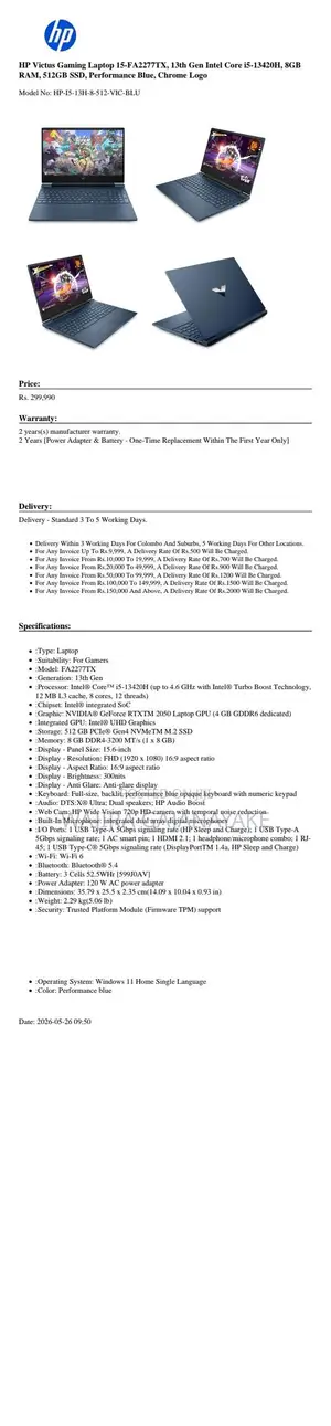 New Laptop HP Victus 15 8GB Intel Core i5 eMMC 512GB